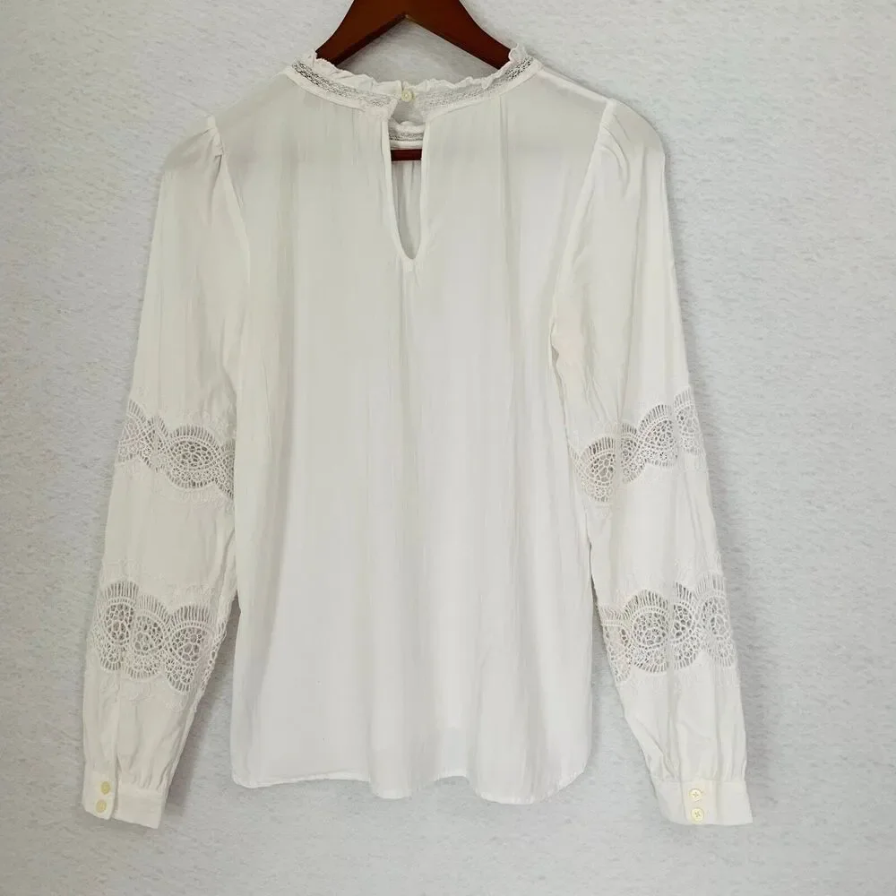 Loft Blouse Women XS White Lace Embroidery Vintage Look Cutout Classic Academia